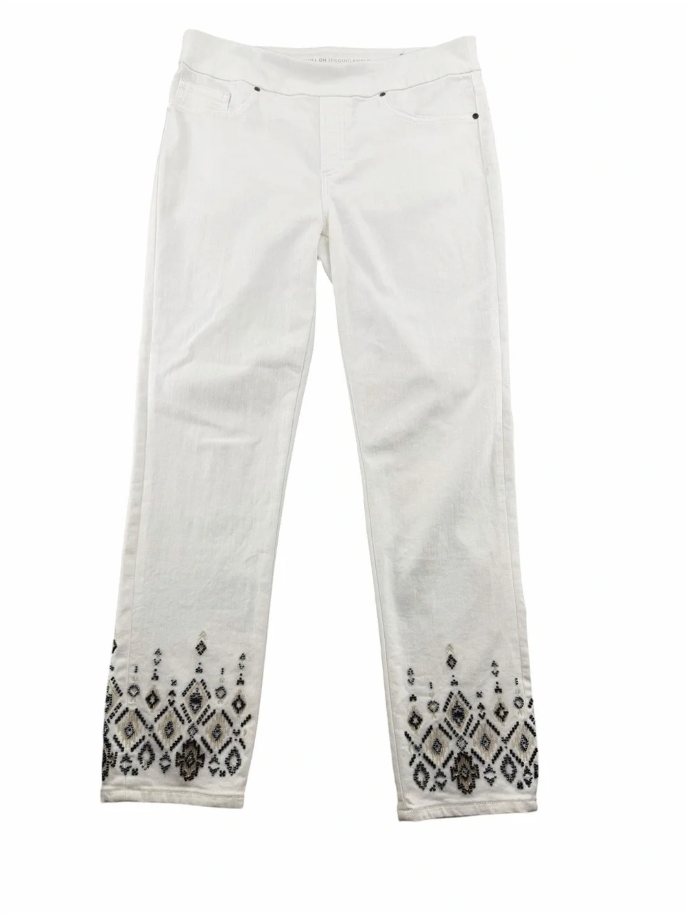 CHICOS So Slimming White Beaded Ankle Jeggings/Embroidered/SIZE:US-6R/CHICOS 0.5